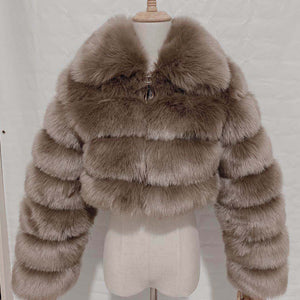 Lapel Imitation Fox Fur Long Sleeve Stitching Women's Light Luxury